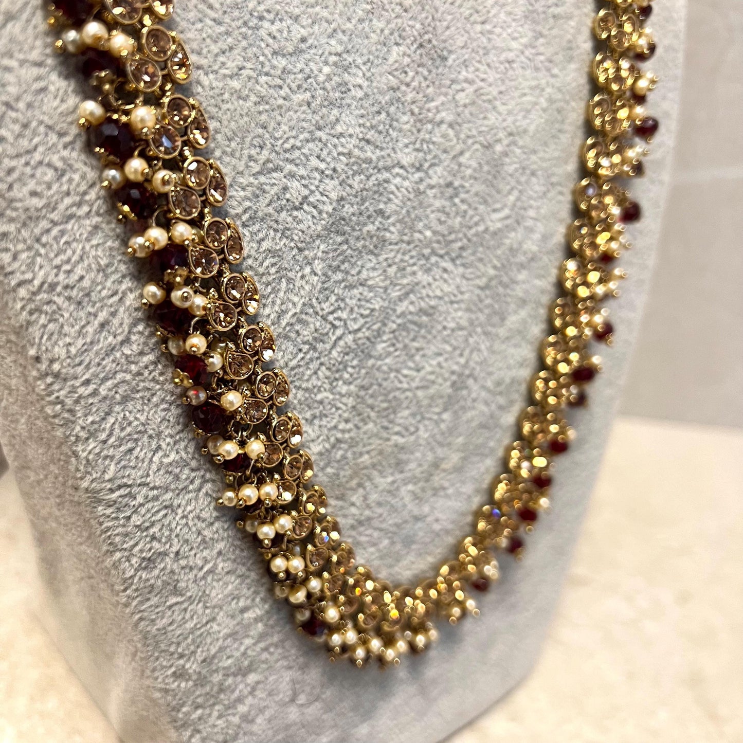 CLEARANCE Golden/ Maroon Long Mala/ Haar/ Long Necklace/ Unique Style/ Indian/ Pakistani/Fashion Jewellery/ Gift for Women