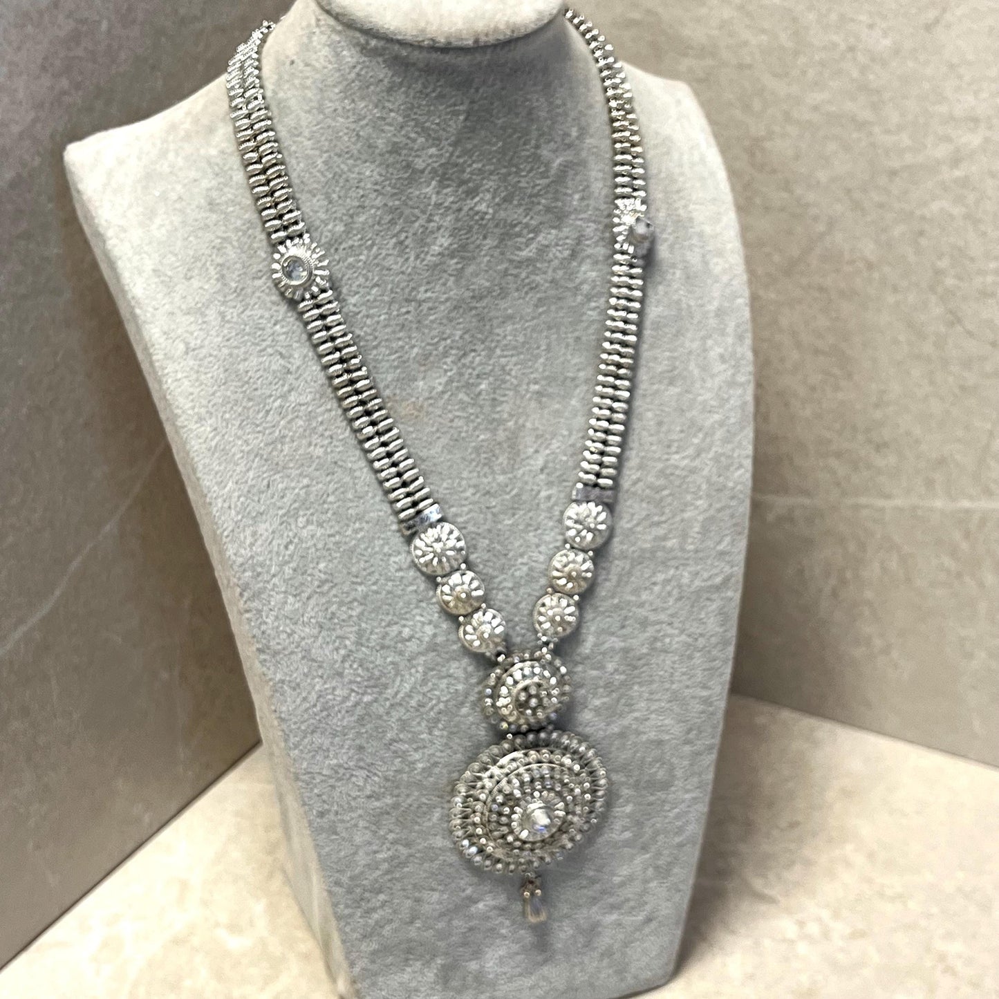 CLEARANCE Silver Zircon Crystal/  Long Mala/ Haar/ Long Necklace/ Unique Style/ Indian/ Pakistani/Fashion Jewellery/ Gift for Women