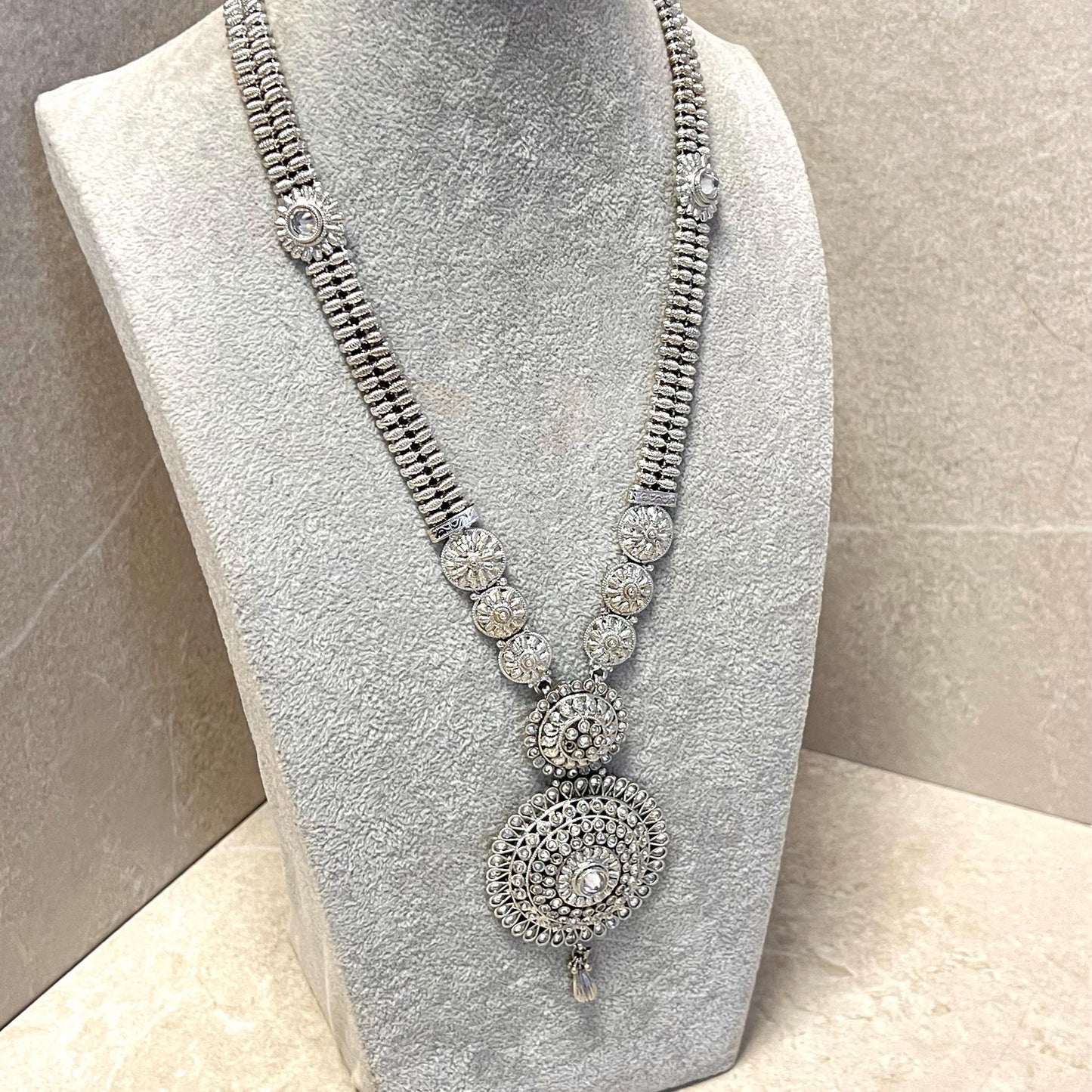 CLEARANCE Silver Zircon Crystal/  Long Mala/ Haar/ Long Necklace/ Unique Style/ Indian/ Pakistani/Fashion Jewellery/ Gift for Women