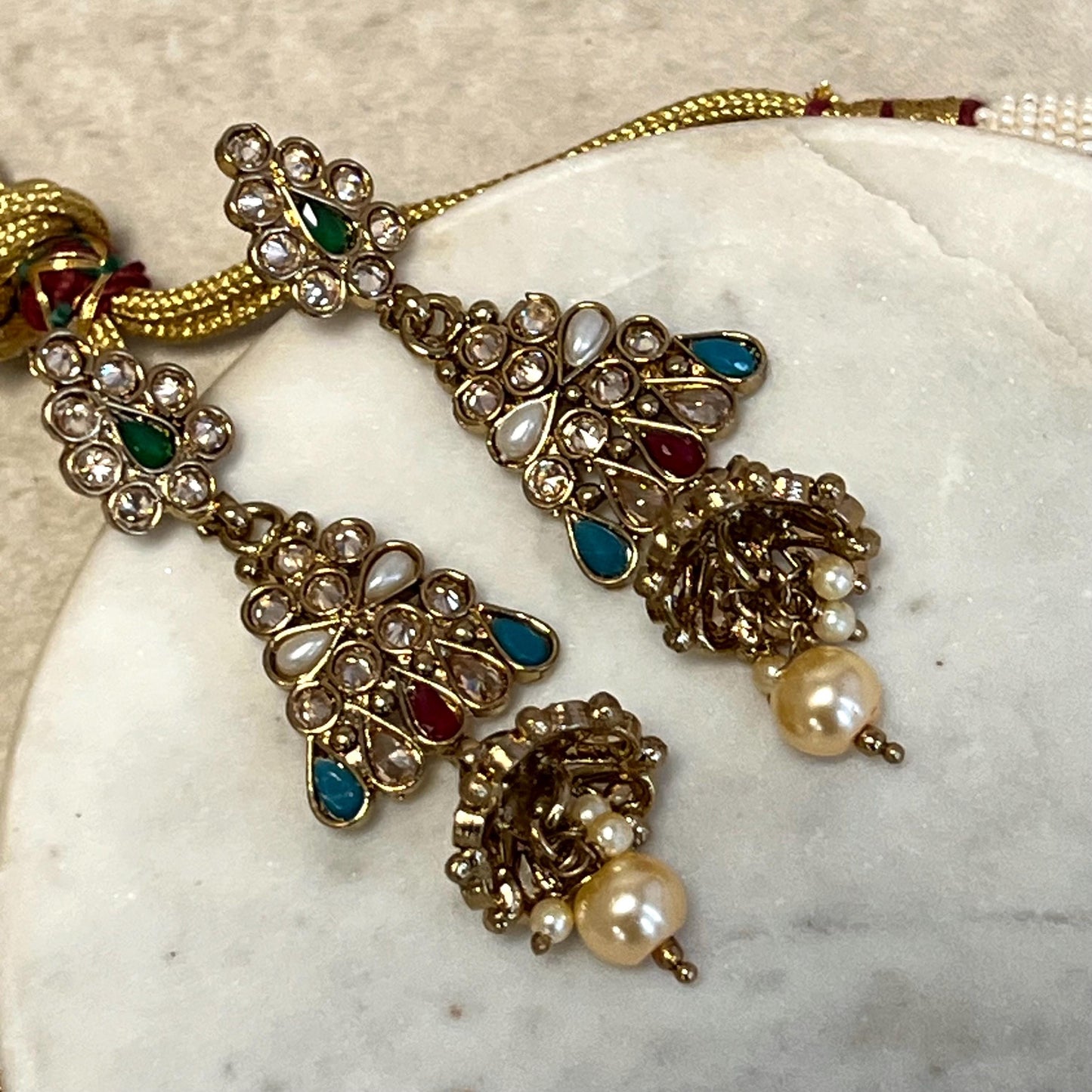 Multi Colour Necklace Set (Earring Tikka)  Indian/ Pakistani/Fashion Jewellery/ Gift for Women/Mendhi/Party/ Gift