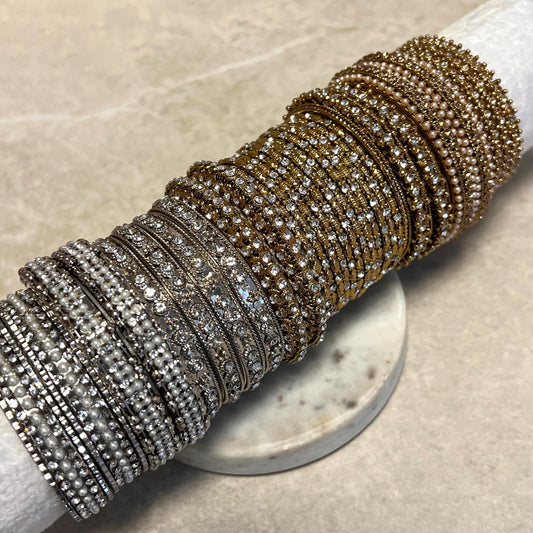 CLEARANCE Bangle Roll Build Your Bangle Set /Random Assortment -Silver and Antique Gold with Clear Stones/ Indian/Pakistani Jewelley/2.6