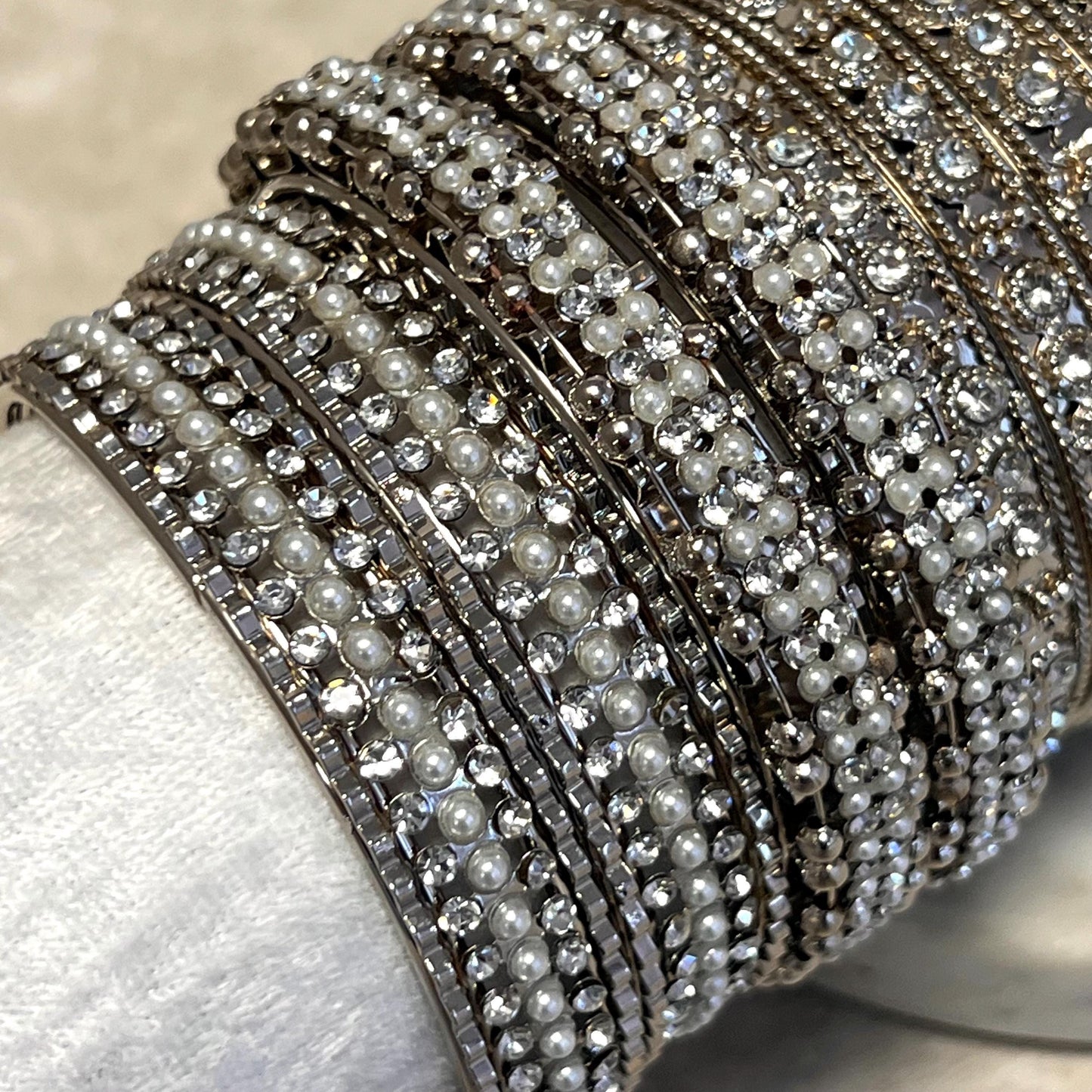 CLEARANCE Bangle Roll Build Your Bangle Set /Random Assortment -Silver and Antique Gold with Clear Stones/ Indian/Pakistani Jewelley/2.6