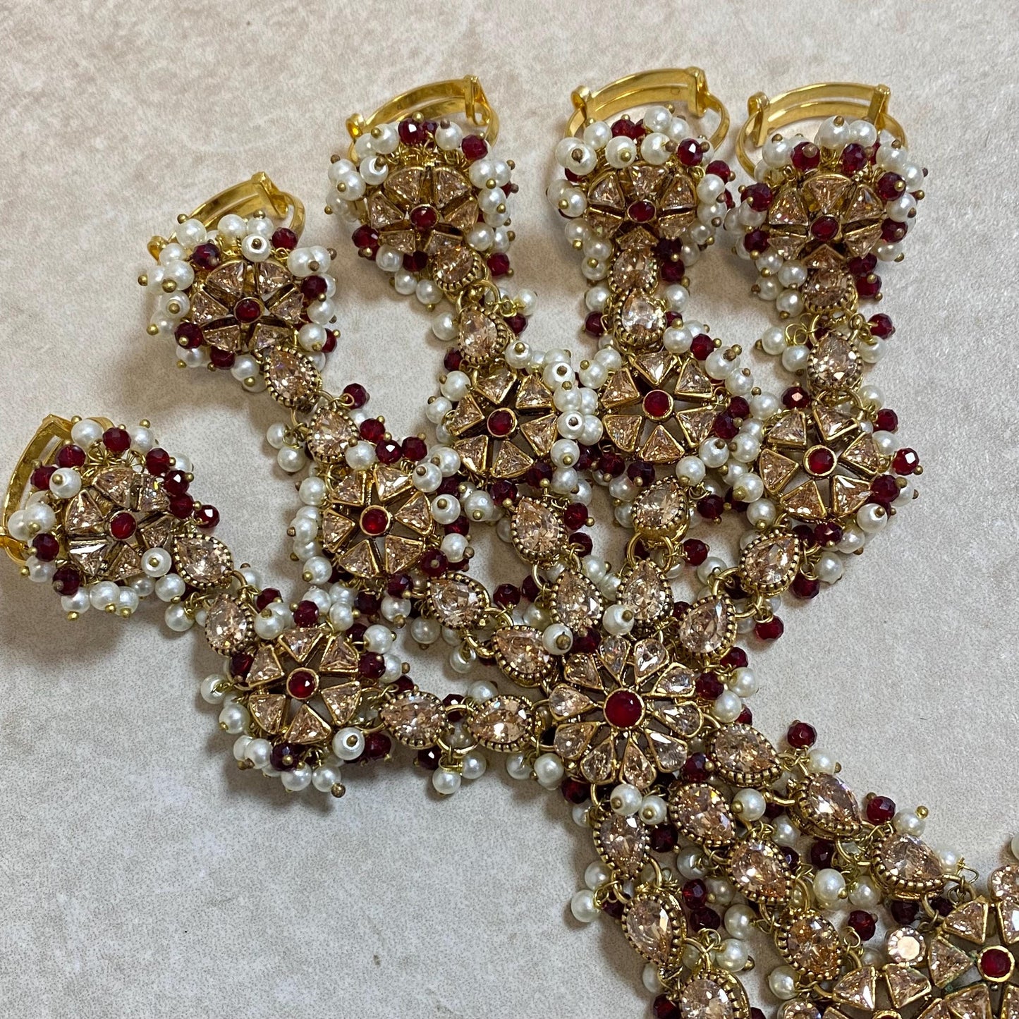 Maroon/Goldplated 5 Ring Hand Harness/ Hathpool/Fashion Jewellery/Gold Hathpool/Indian/Pakistani style /Haathphool/Hand Accessory