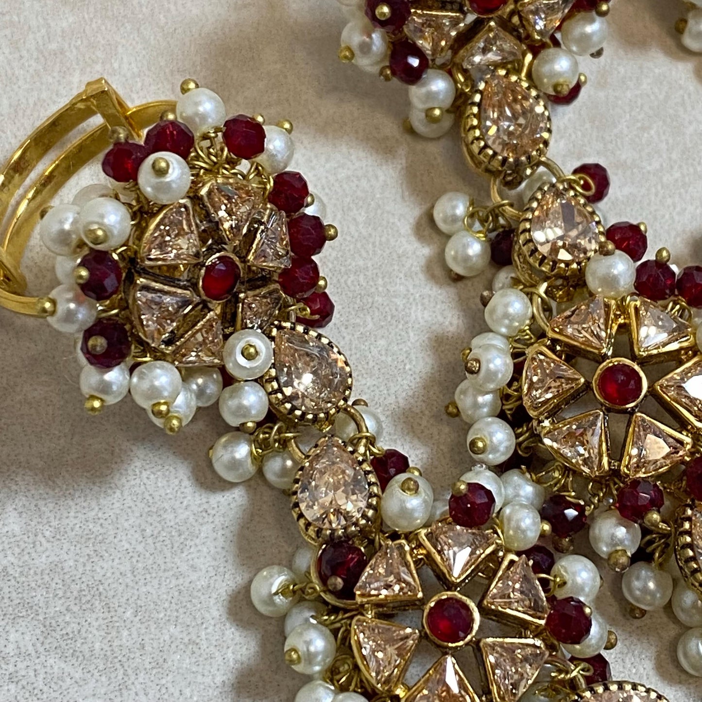 Maroon/Goldplated 5 Ring Hand Harness/ Hathpool/Fashion Jewellery/Gold Hathpool/Indian/Pakistani style /Haathphool/Hand Accessory