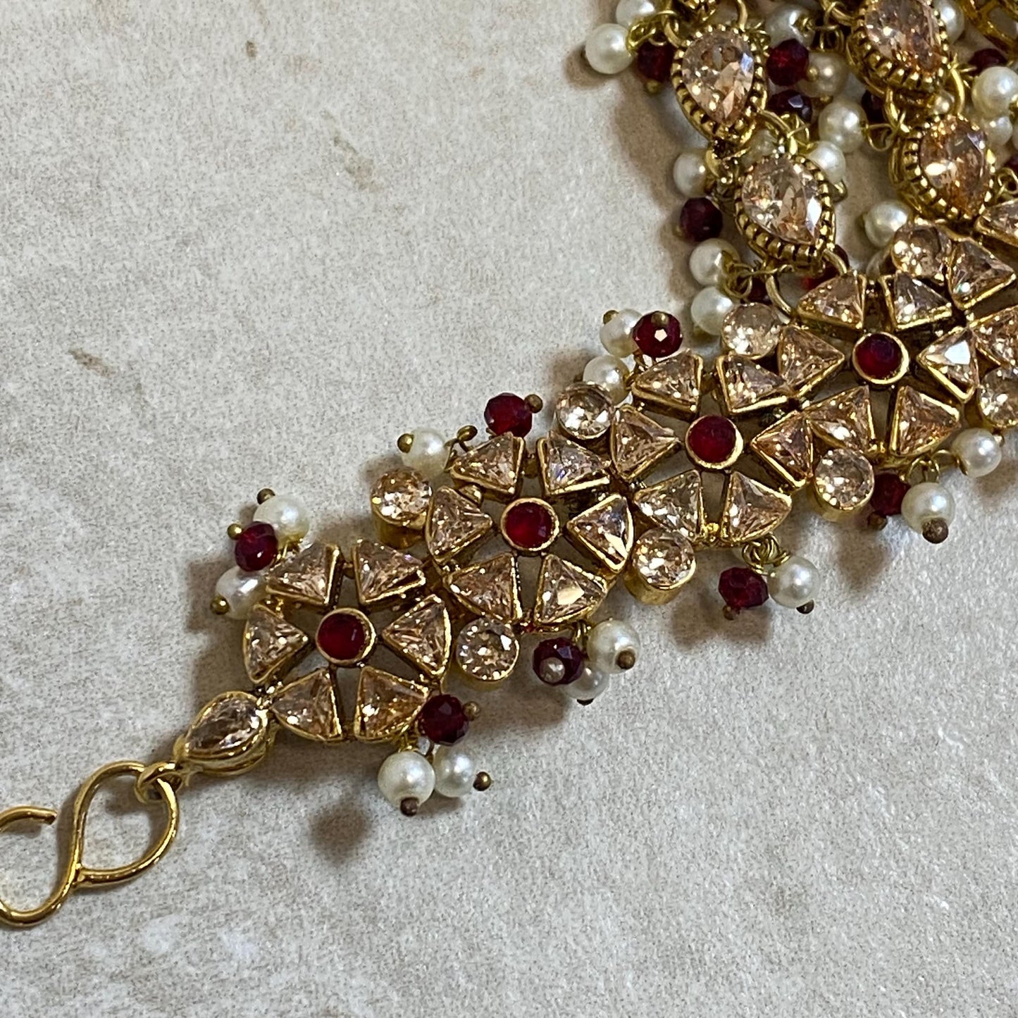 Maroon/Goldplated 5 Ring Hand Harness/ Hathpool/Fashion Jewellery/Gold Hathpool/Indian/Pakistani style /Haathphool/Hand Accessory