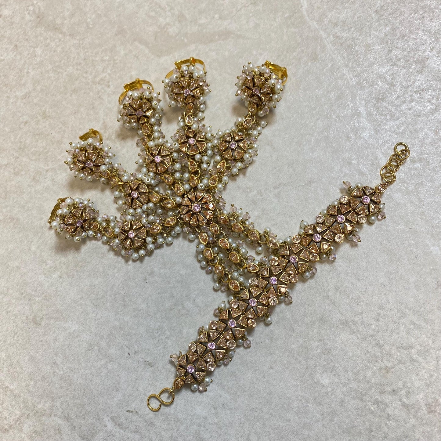 Pink/Goldplated 5 Ring Hand Harness/ Hathpool/Fashion Jewellery/Gold Hathpool/Indian/Pakistani style /Haathphool/Hand Accessory