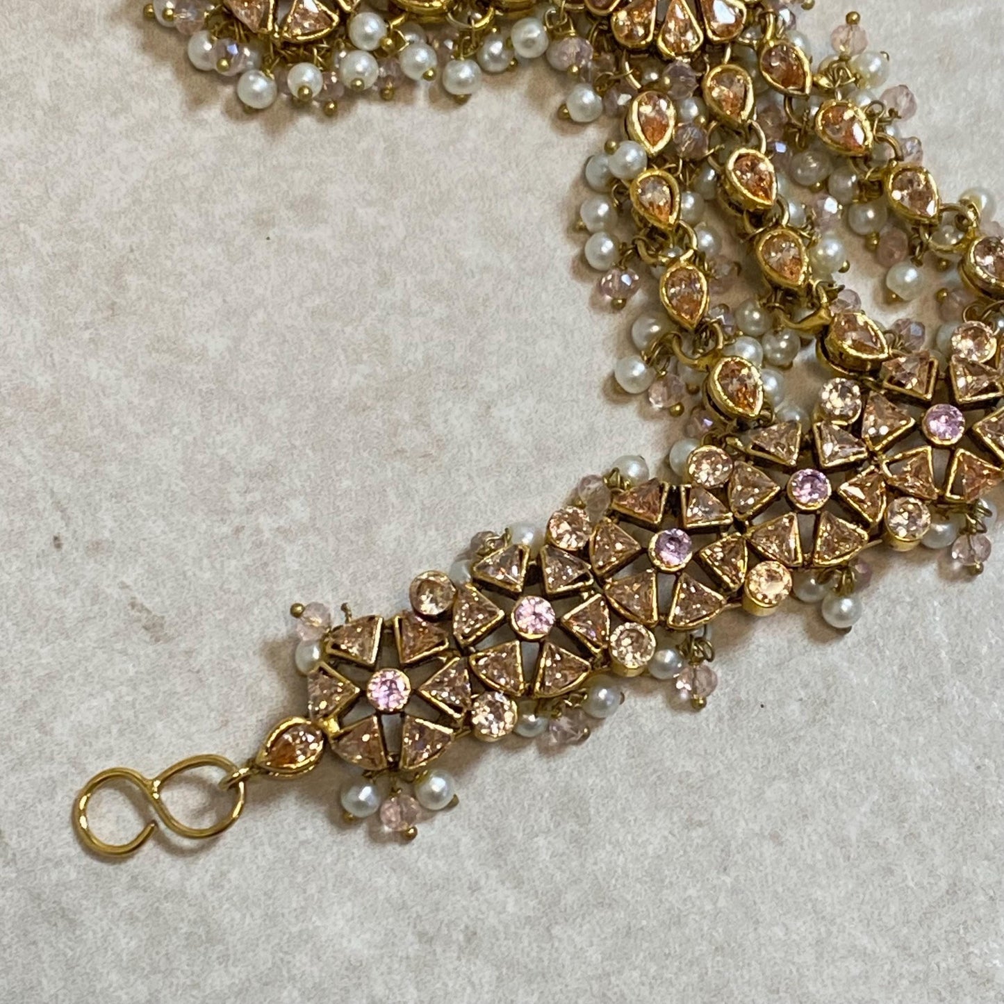 Pink/Goldplated 5 Ring Hand Harness/ Hathpool/Fashion Jewellery/Gold Hathpool/Indian/Pakistani style /Haathphool/Hand Accessory