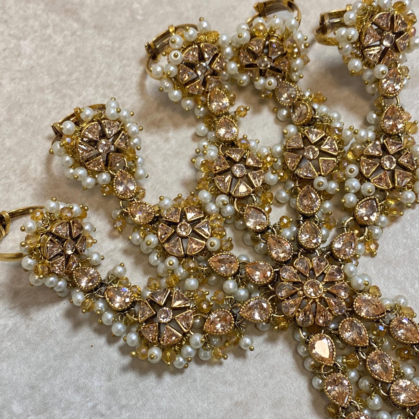 Champagne/Goldplated 5 Ring Hand Harness/ Hathpool/Fashion Jewellery/Gold Hathpool/Indian/Pakistani style /Haathphool/Hand Accessory