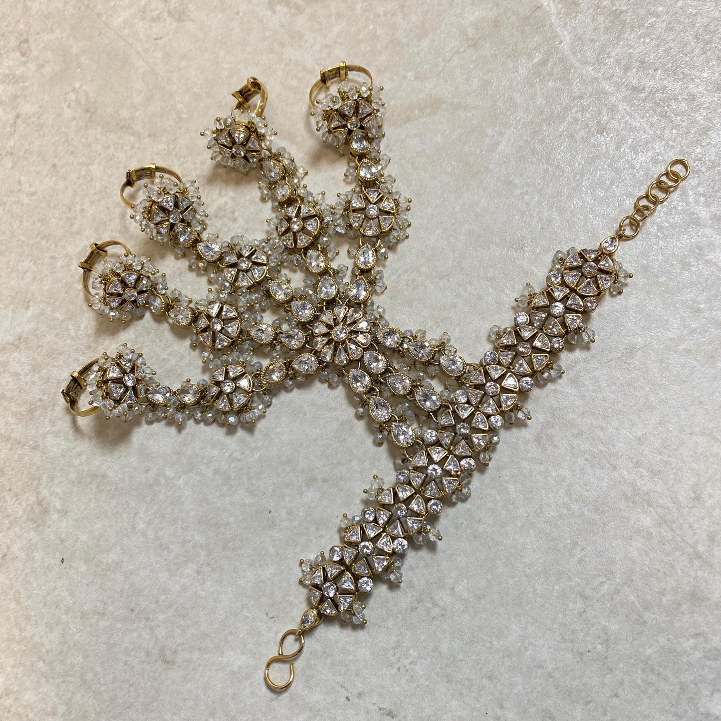 Clear/Goldplated 5 Ring Hand Harness/ Hathpool/Fashion Jewellery/Gold Hathpool/Indian/Pakistani style /Haathphool/Hand Accessory