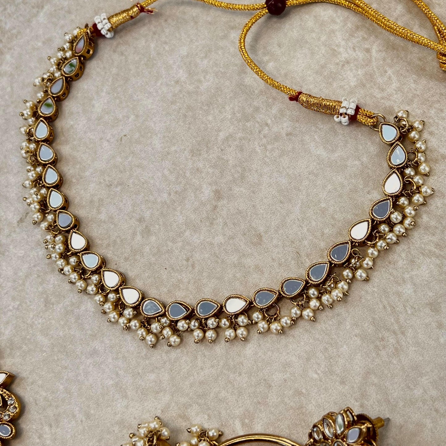 Mirrored Pearl Necklace Set Earring/ Tikka/ Tikli/ Indian/ Pakistani/Fashion Jewellery/ Gift for Women