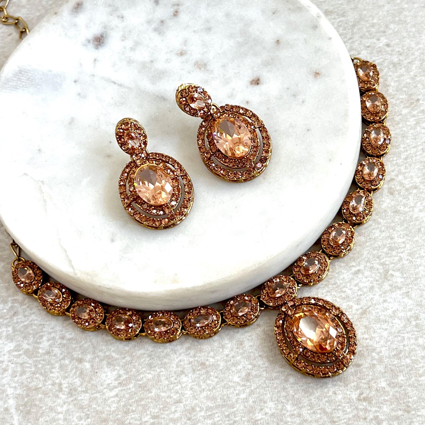 Champagne Antique Gold Small Simple Necklace Earring Set High Quality Indian Pakistani Bollywood Fashion Jewellery Lightweight Sale