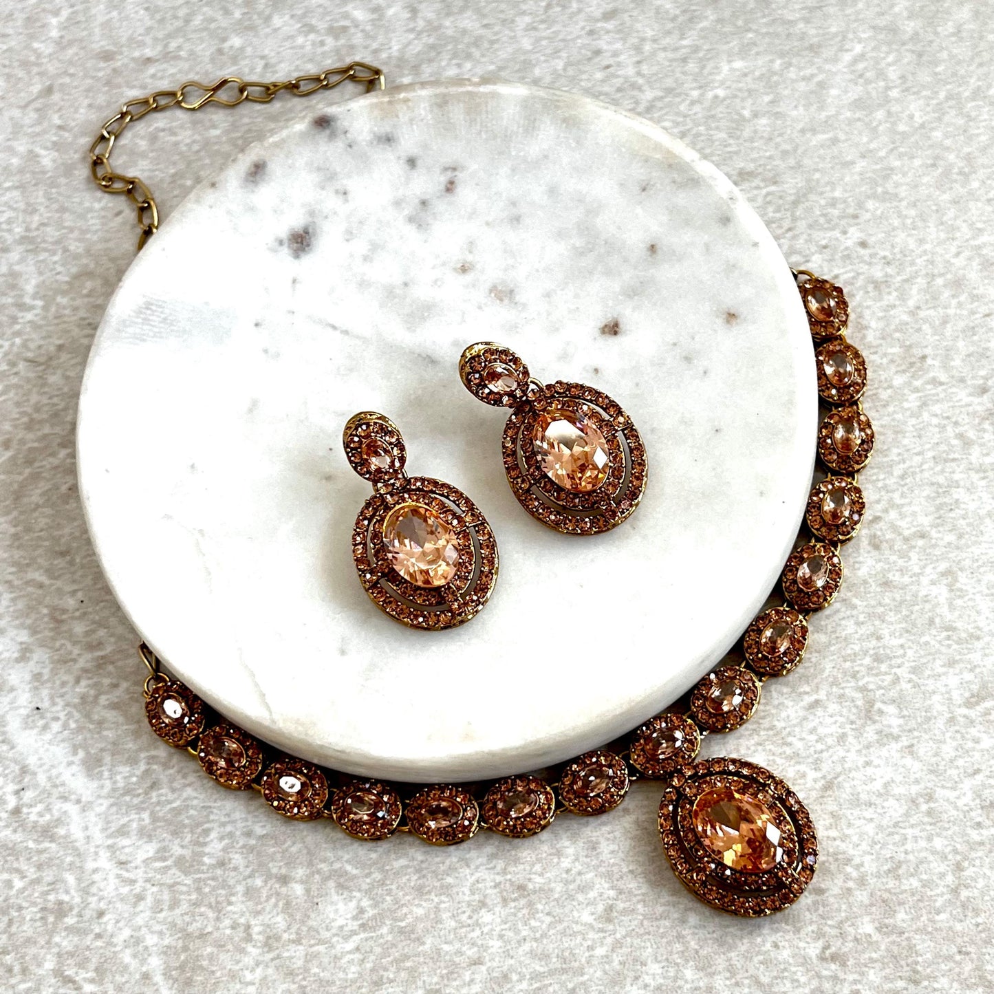 Champagne Antique Gold Small Simple Necklace Earring Set High Quality Indian Pakistani Bollywood Fashion Jewellery Lightweight Sale