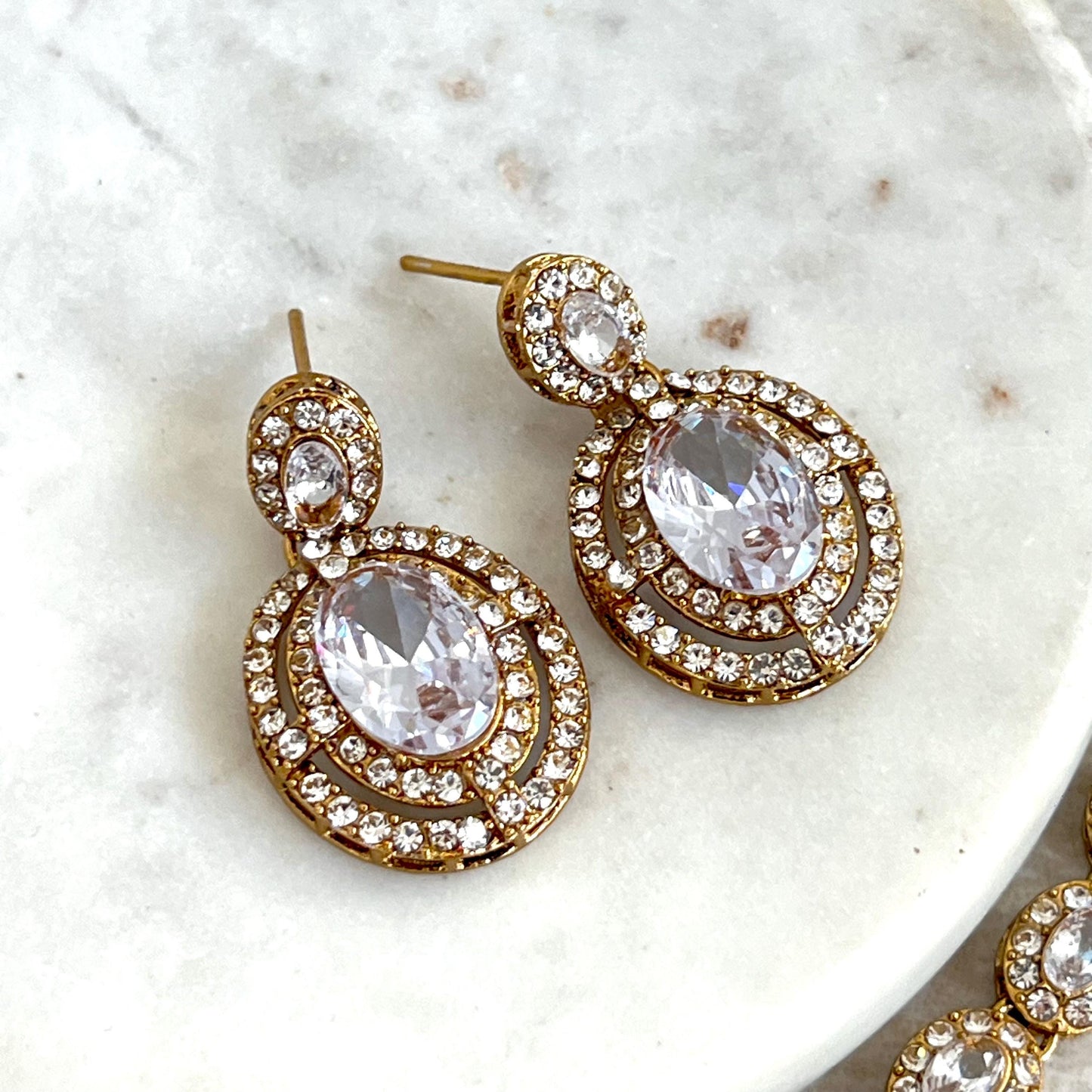 Clear Antique Gold Small Simple Necklace Earring Set High Quality Indian Pakistani Bollywood Fashion Jewellery Lightweight Sale