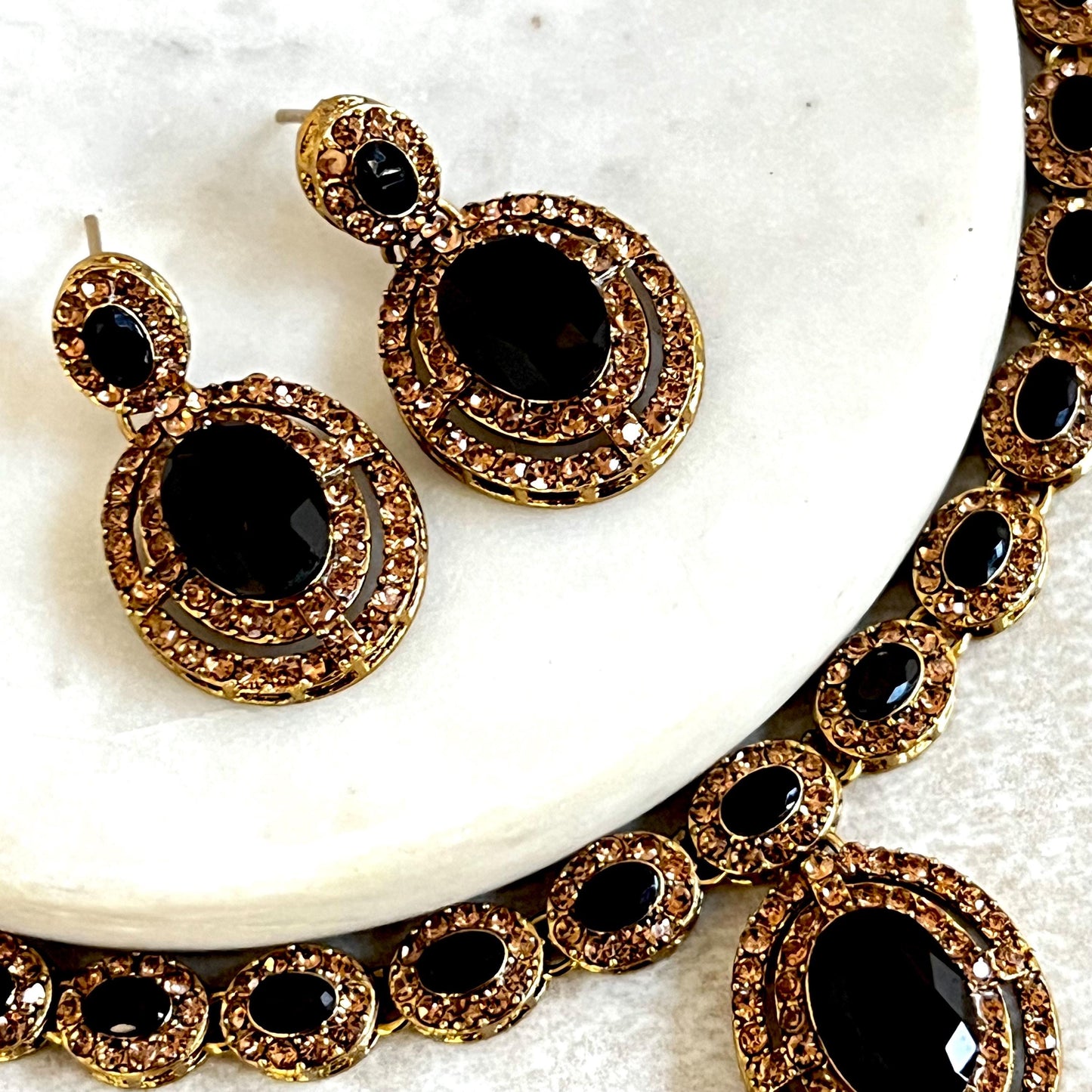 Black Antique Gold Small Simple Necklace Earring Set High Quality Indian Pakistani Bollywood Fashion Jewellery Lightweight Sale