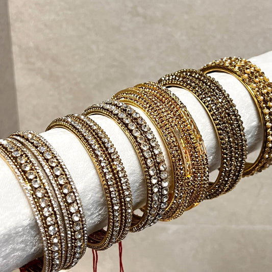 CLEARANCE Bangle Roll Build Your Bangle Set /Random Assortment -Golden and Antique Gold with Clear Stones/ Indian/Pakistani Jewelley/2.8