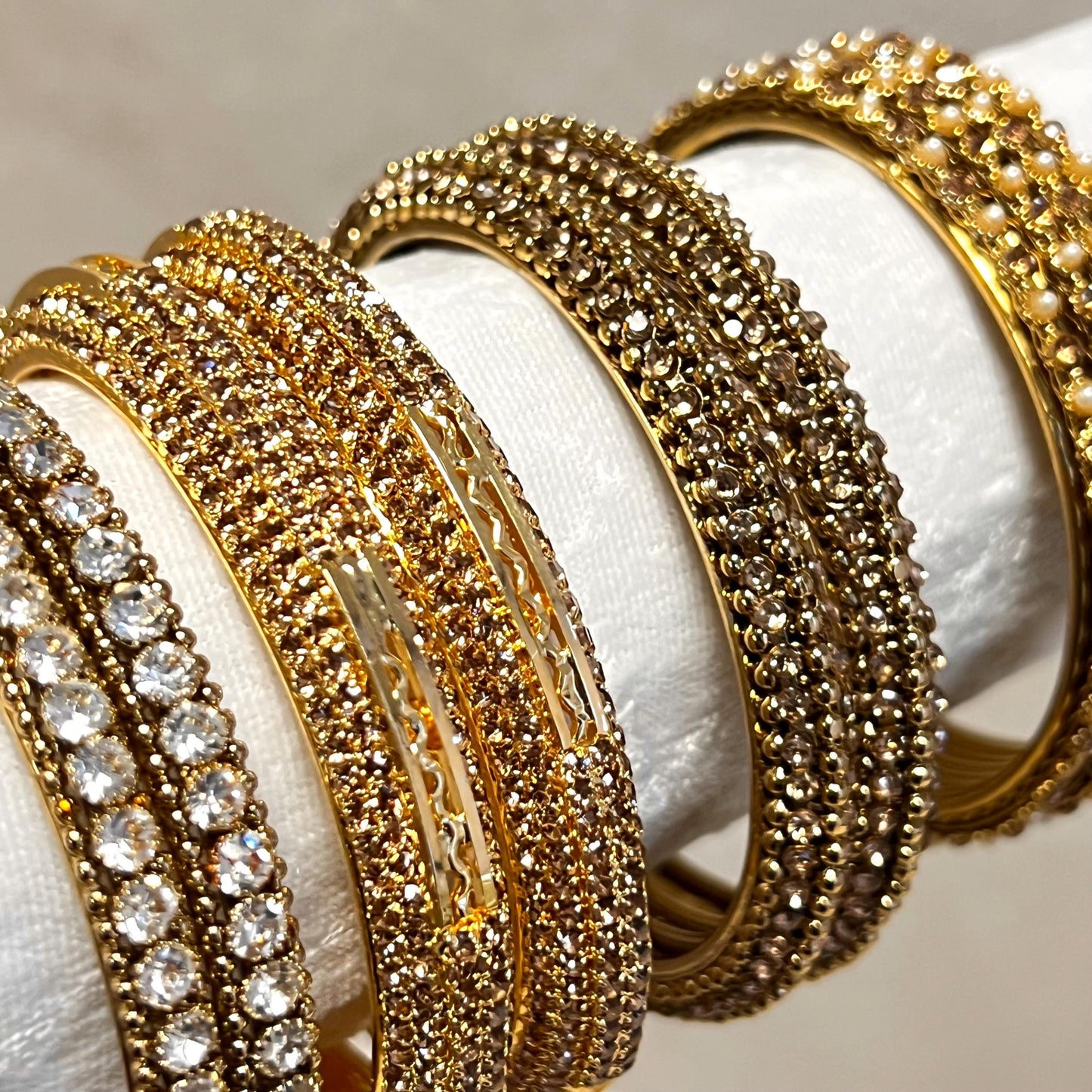 CLEARANCE Bangle Roll Build Your Bangle Set /Random Assortment -Golden and Antique Gold with Clear Stones/ Indian/Pakistani Jewelley/2.8