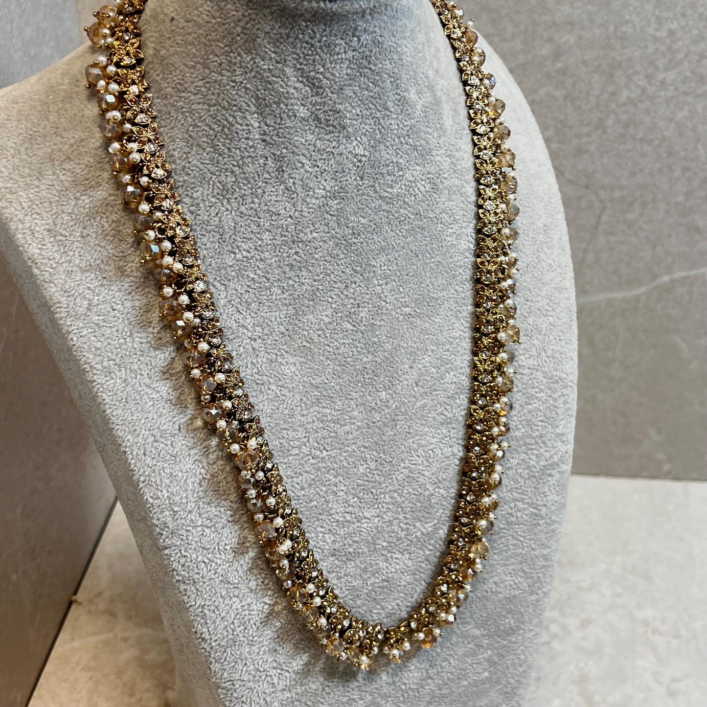CLEARANCE Champagne/Golden Long Mala/ Haar/ Long Necklace/ Unique Style/ Indian/ Pakistani/Fashion Jewellery/ Gift for Women