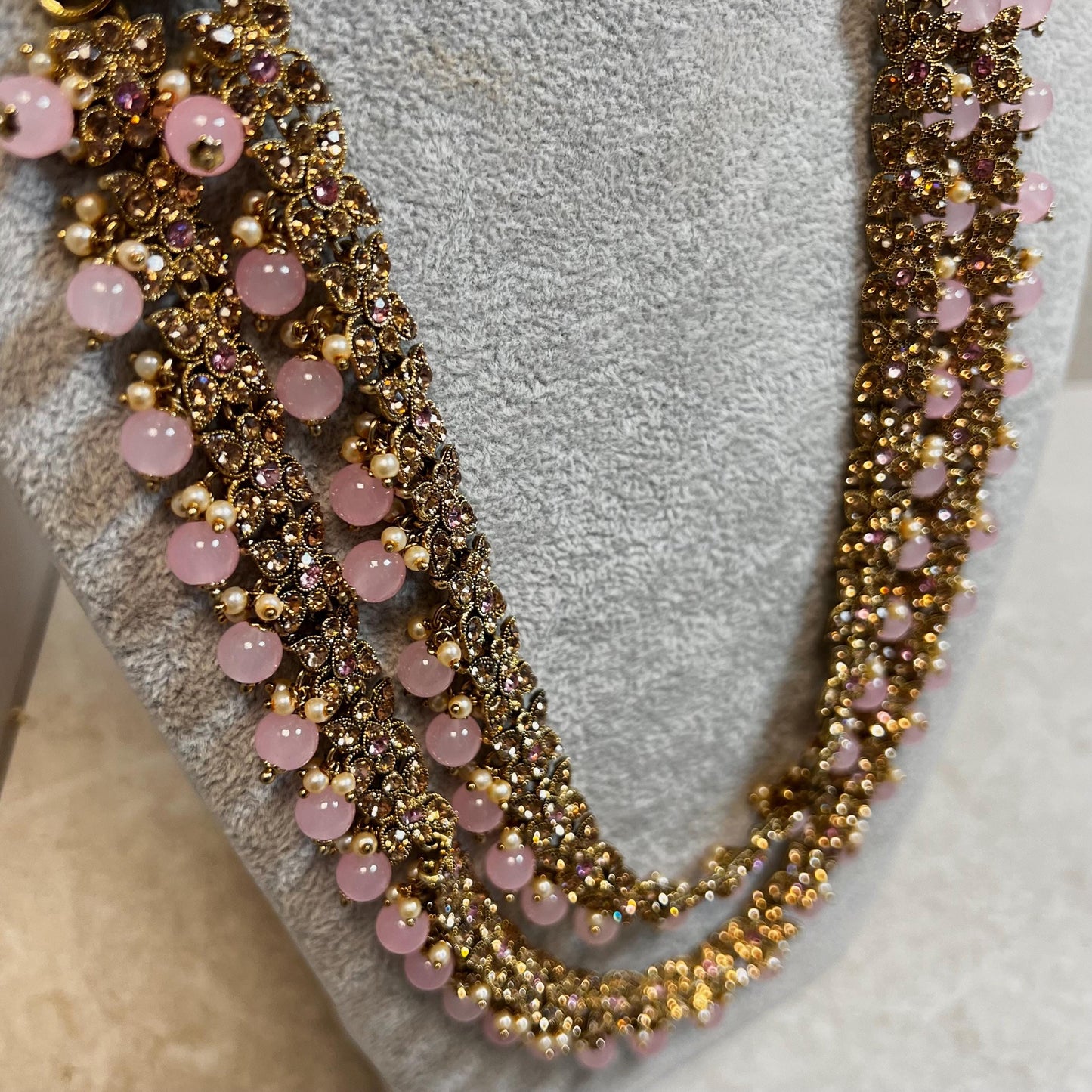 CLEARANCE Pink with Champagne/Golden stone Long Mala/ Haar/ Long Necklace/ Unique Style/ Indian/ Pakistani/Fashion Jewellery/ Gift for Women