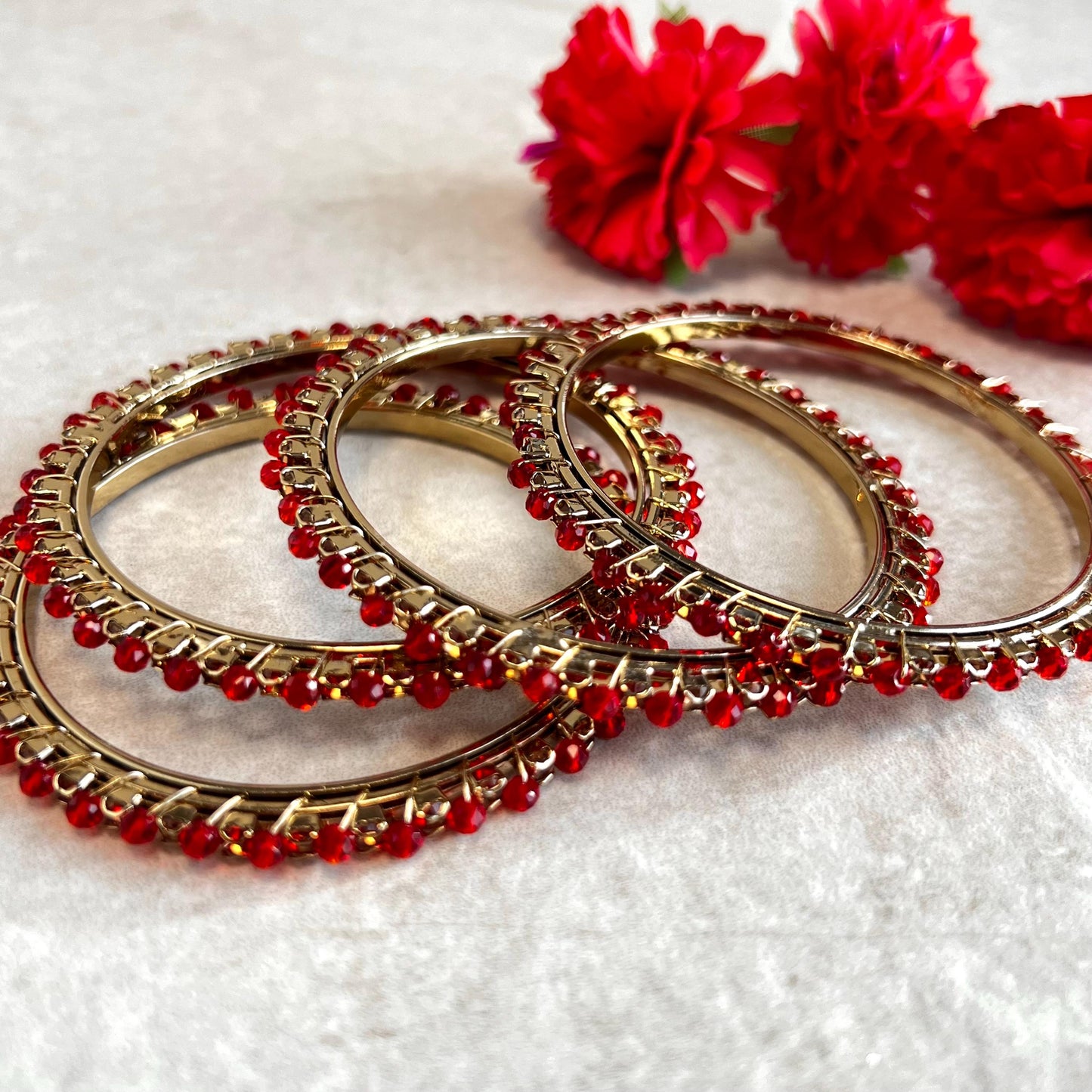 Red Antique Gold Rhinestone Set Of 4 Bangles High Quality Indian Pakistani Style Bollywood Fashion Jewellery Churi Bracelet All Sizes