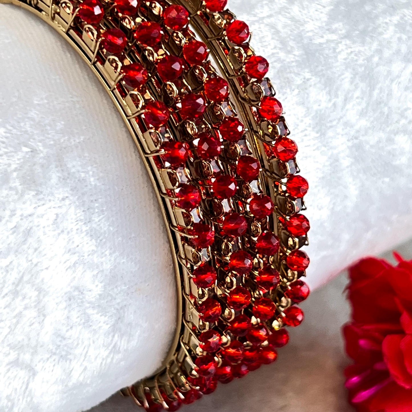 Red Antique Gold Rhinestone Set Of 4 Bangles High Quality Indian Pakistani Style Bollywood Fashion Jewellery Churi Bracelet All Sizes