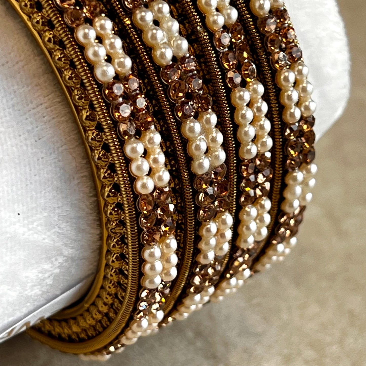 Pearl Chunky Antique Gold Rhinestone Set Of 4 Bangles High Quality Indian Pakistani Bollywood Fashion Jewellery Churi Bracelet All Sizes