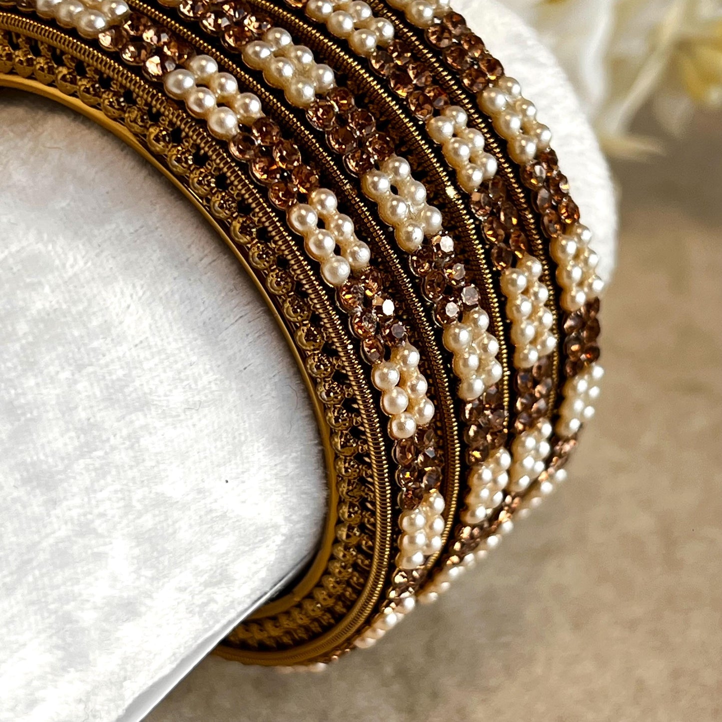 Pearl Chunky Antique Gold Rhinestone Set Of 4 Bangles High Quality Indian Pakistani Bollywood Fashion Jewellery Churi Bracelet All Sizes