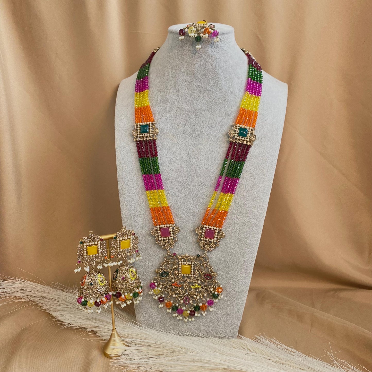 Pearl Necklace Set  - Multicolour Earring/ Tikka/ Tikli/ Indian/ Pakistani/Fashion Jewellery/ Gift for Women/Mendhi/Haldi