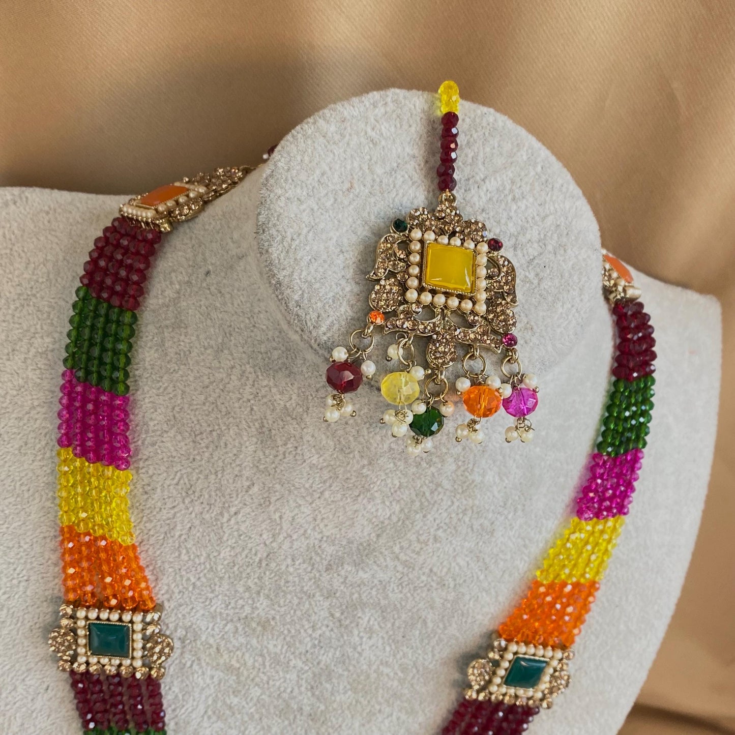 Pearl Necklace Set  - Multicolour Earring/ Tikka/ Tikli/ Indian/ Pakistani/Fashion Jewellery/ Gift for Women/Mendhi/Haldi