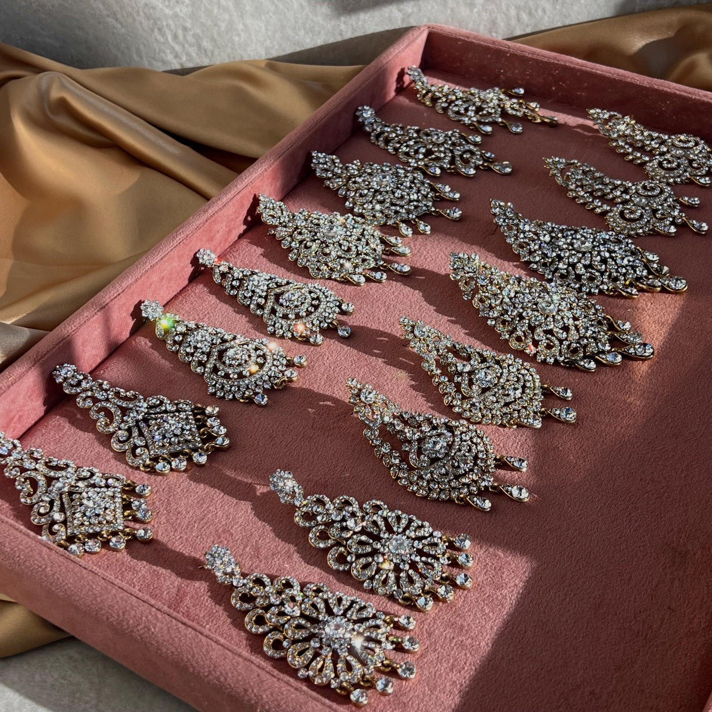 Extra Large Clear Rhinestone Gold Base Fancy Indian Earrings High Quality Earring Bollywood Indian Pakistani Fashion Jewellery Party Style