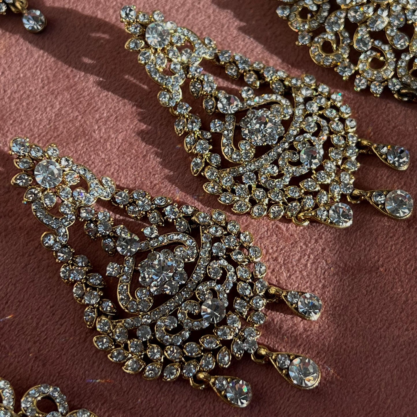 Extra Large Clear Rhinestone Gold Base Fancy Indian Earrings High Quality Earring Bollywood Indian Pakistani Fashion Jewellery Party Style