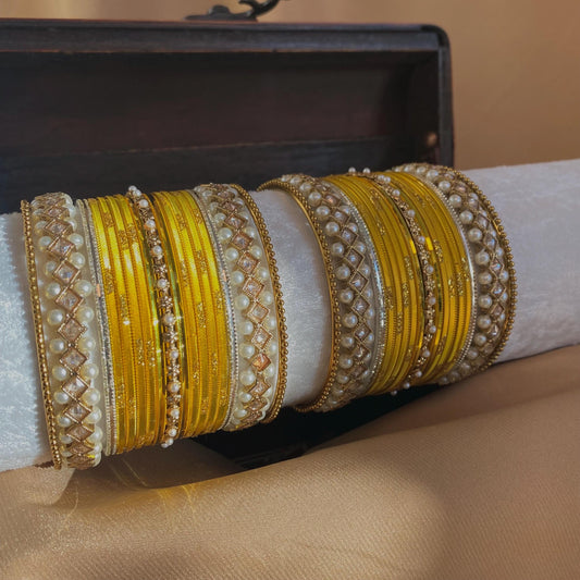 Yellow Bangle Set Both Arms - 2.6 Only /Indian Bangles/ Yellow Bangles/ Pakistani/Jewellery/ Fashion Bracelet