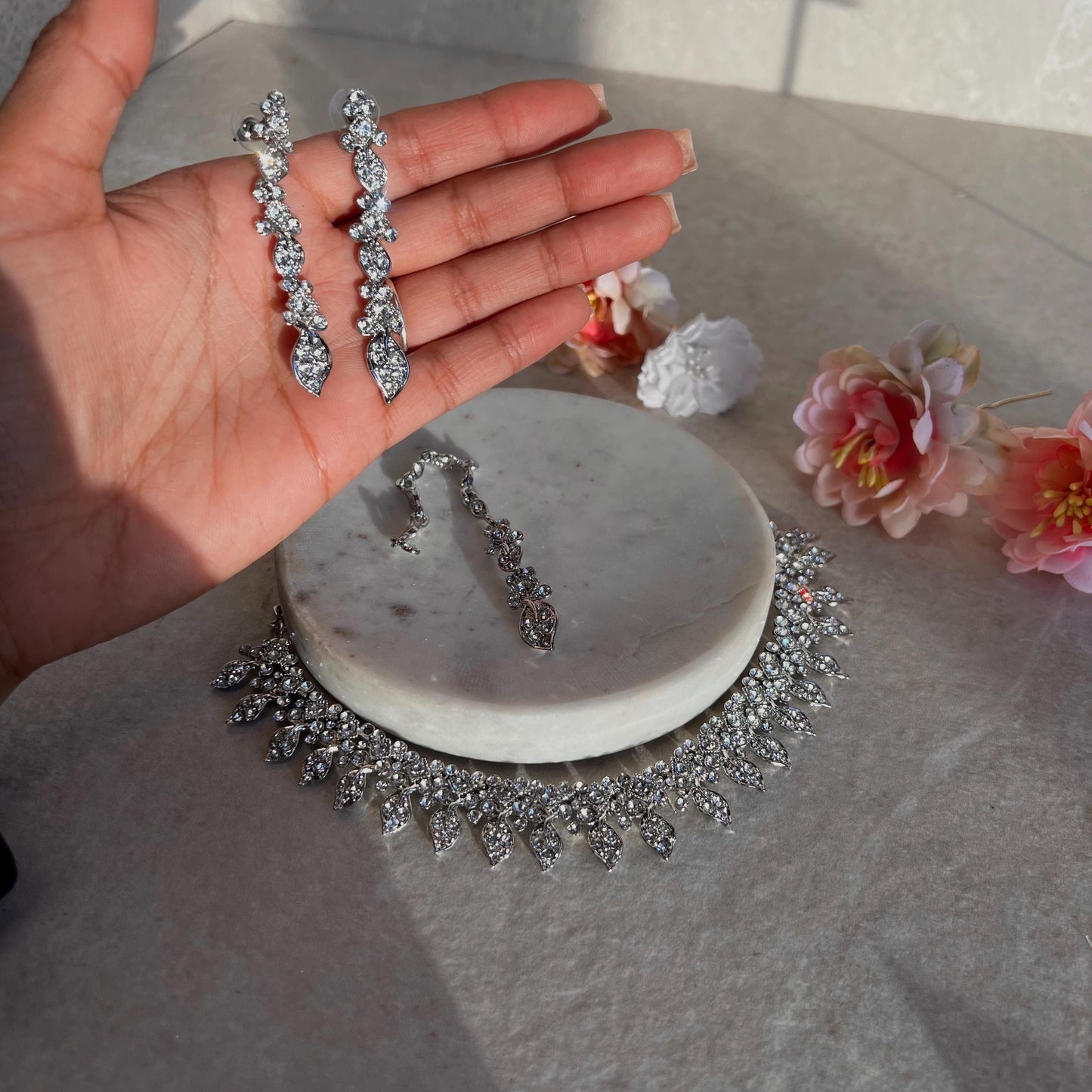 Silver Set/ Elegant Necklace Set Earring/ Tikka/ Indian/ Pakistani/Fashion Jewellery/ Gift for her/Civil/Registry/wedding/Xmas/ Imperfect