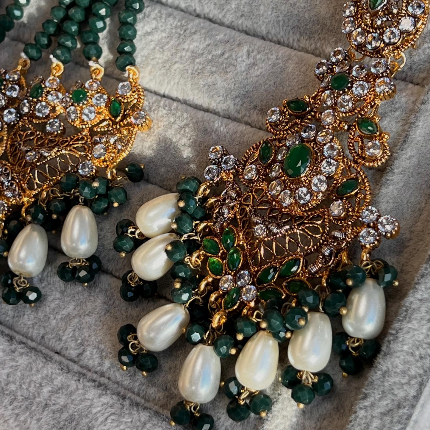 Green Bridal Necklace set Bollywood Indian Pakistani New Style High Quality Wedding Fashion Jewellery Necklace set with Jhumar