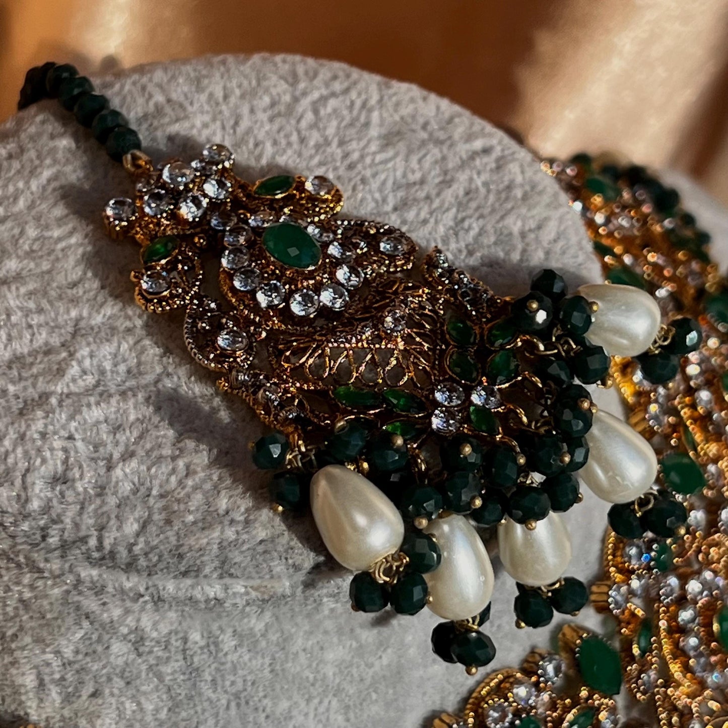 Green Bridal Necklace set Bollywood Indian Pakistani New Style High Quality Wedding Fashion Jewellery Necklace set with Jhumar