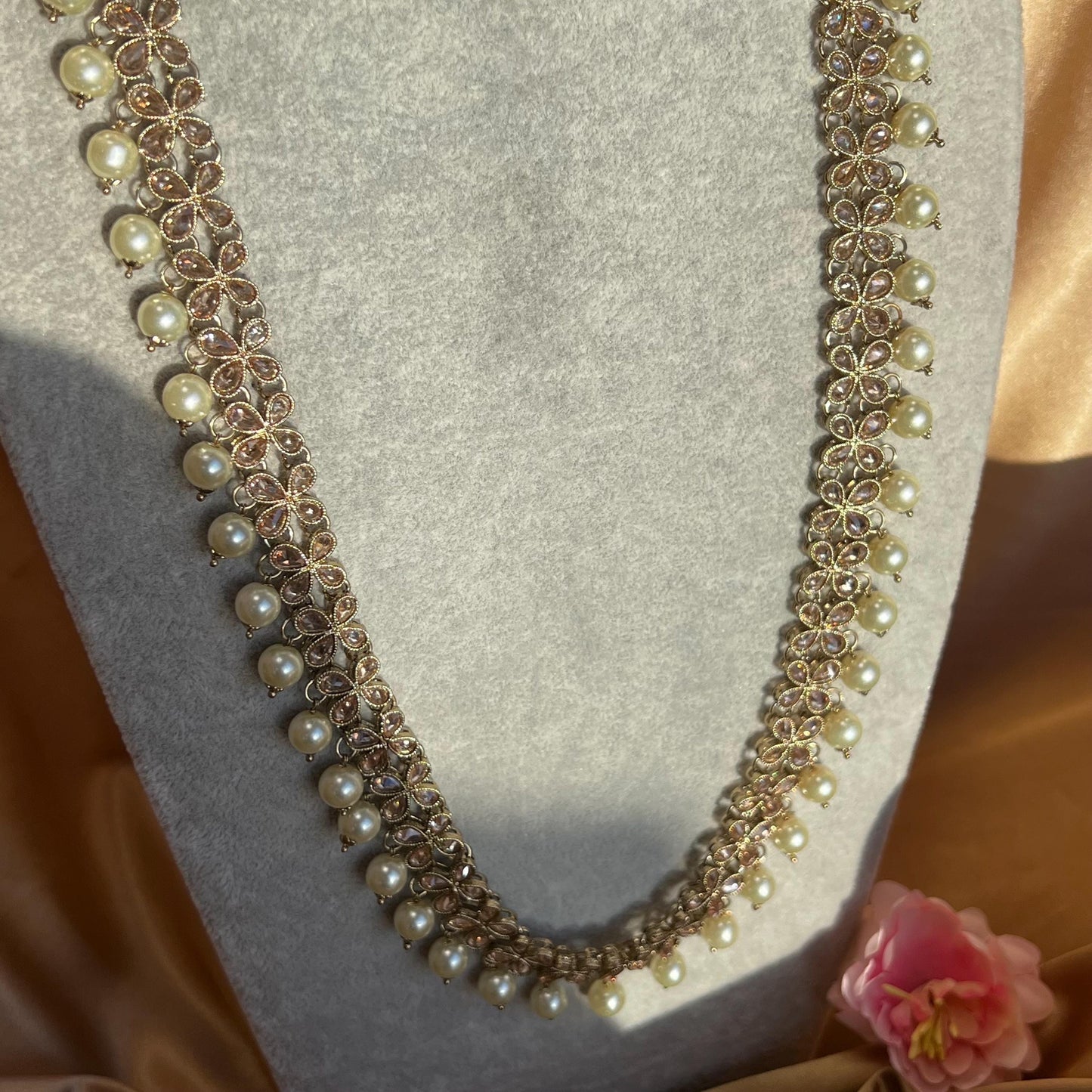 Champagne Zircon Pearl Mala/ Womens Mala/Long Necklace/Long Mala/ Haar/ Unique Style/ Indian/ Pakistani/Fashion Jewellery/ Bride