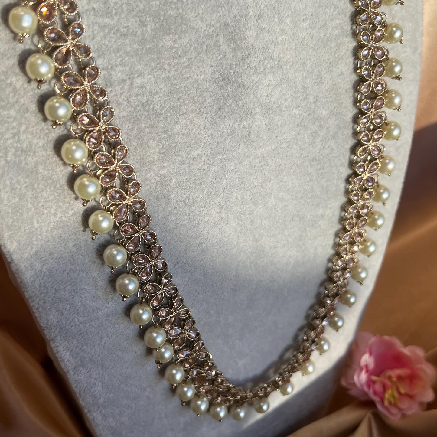 Champagne Zircon Pearl Mala/ Womens Mala/Long Necklace/Long Mala/ Haar/ Unique Style/ Indian/ Pakistani/Fashion Jewellery/ Bride