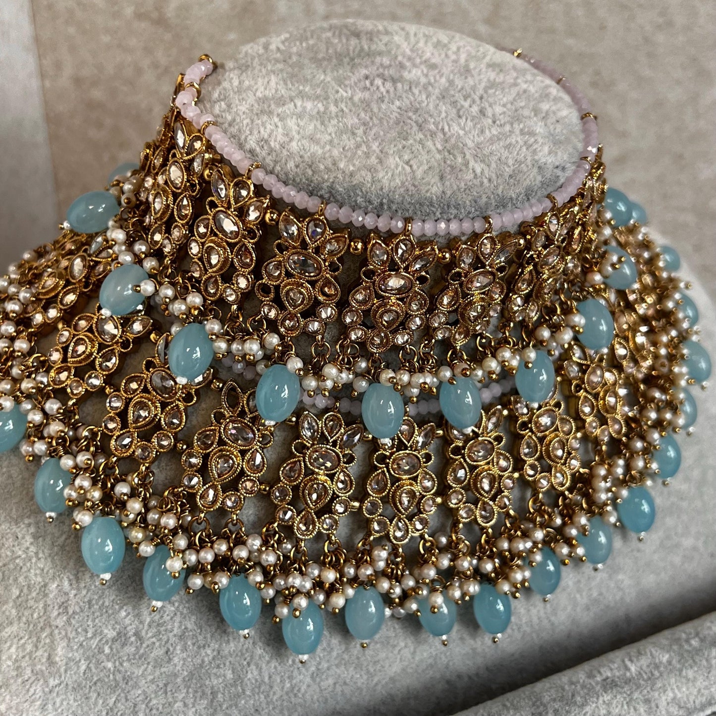 Pastel Choker Necklace Only ,Antique gold with Champagne Crystals- Indian/ Pakistani Style/Bridal/Wedding/ Single Pieces