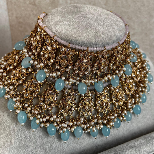 Pastel Choker Necklace Only ,Antique gold with Champagne Crystals- Indian/ Pakistani Style/Bridal/Wedding/ Single Pieces