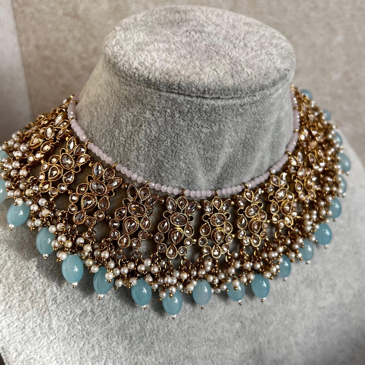 Pastel Choker Necklace Only ,Antique gold with Champagne Crystals- Indian/ Pakistani Style/Bridal/Wedding/ Single Pieces