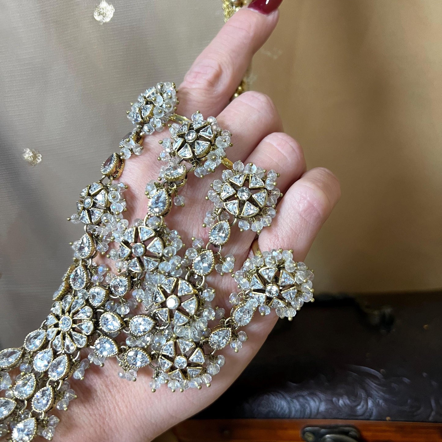 Clear/Goldplated 5 Ring Hand Harness/ Hathpool/Fashion Jewellery/Gold Hathpool/Indian/Pakistani style /Haathphool/Hand Accessory
