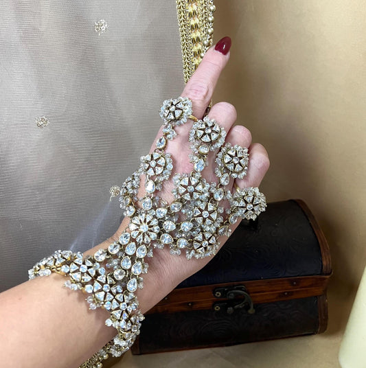 Clear/Goldplated 5 Ring Hand Harness/ Hathpool/Fashion Jewellery/Gold Hathpool/Indian/Pakistani style /Haathphool/Hand Accessory