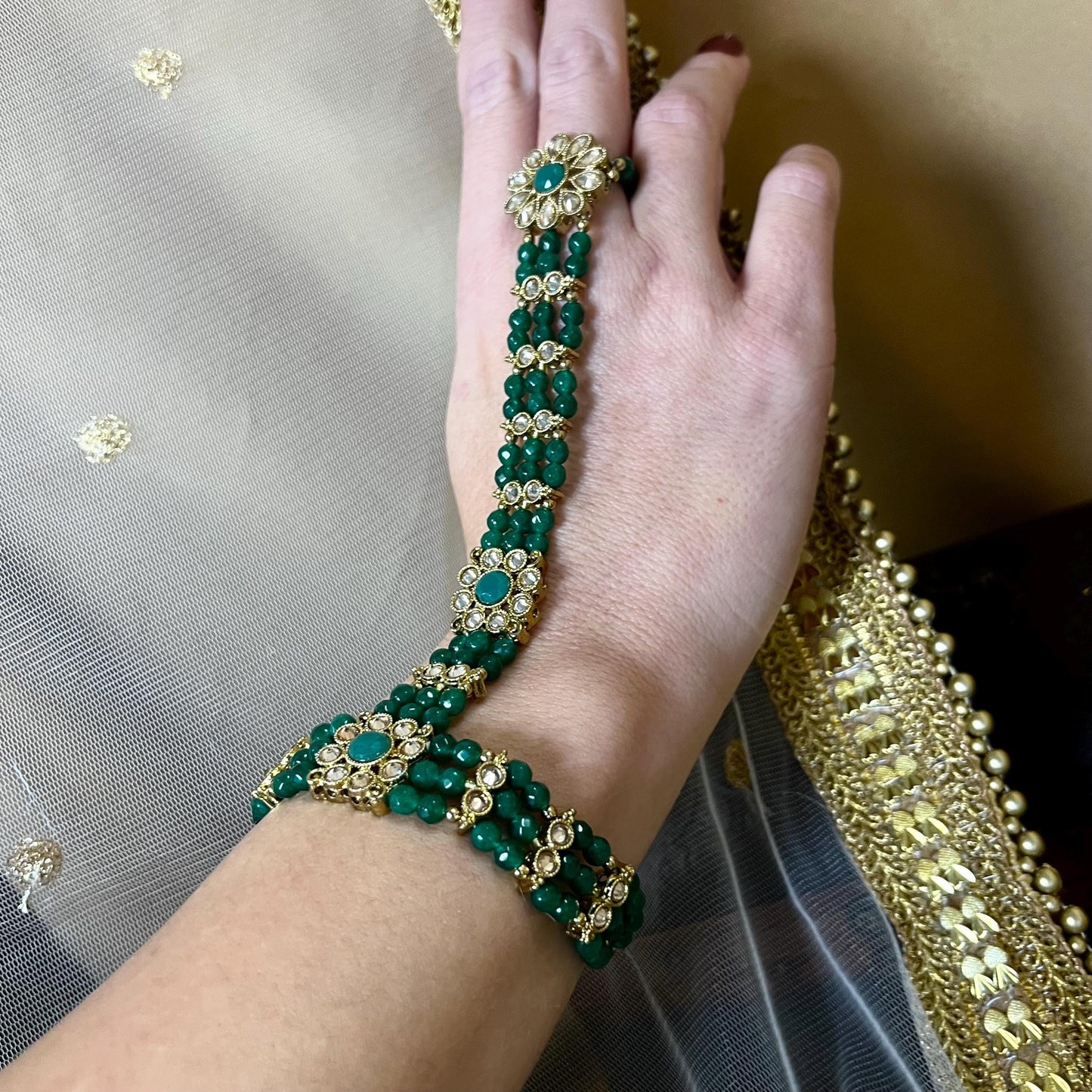 Green Pearl Hand Harness/ Fashion Jewellery/ Gift for Women/Indian/Pakistani style /Haathphool/Hand Accessory