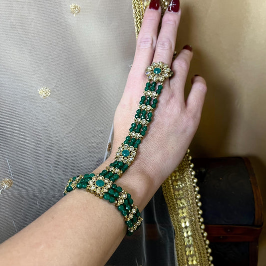 Green Pearl Hand Harness/ Fashion Jewellery/ Gift for Women/Indian/Pakistani style /Haathphool/Hand Accessory
