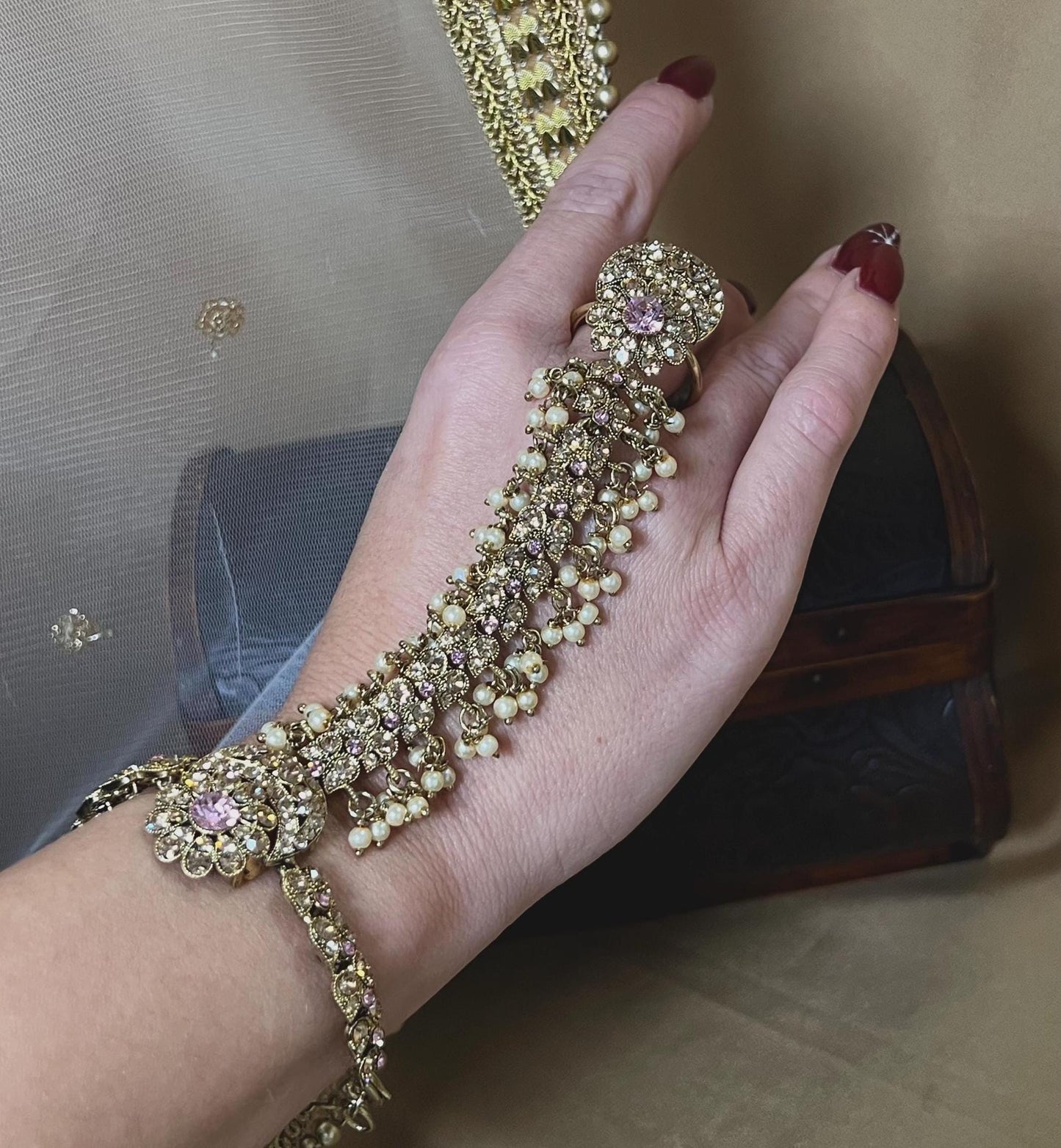 Pink & Gold Hand Harness - One Arm Only/ Hathpool/Fashion Jewellery/Gold Hathpool/Indian/Pakistani style /Haathphool/Hand Accessory