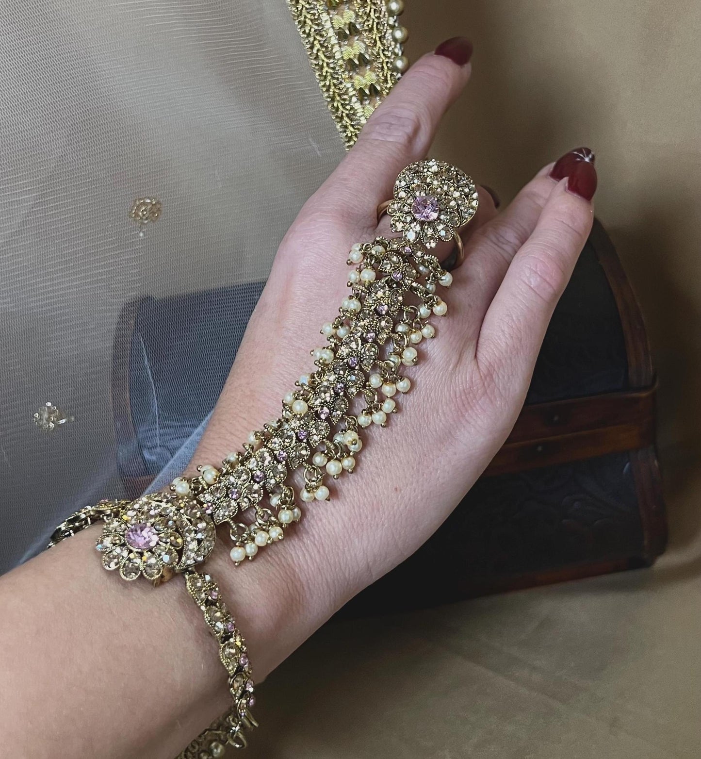 Pink & Gold Hand Harness - One Arm Only/ Hathpool/Fashion Jewellery/Gold Hathpool/Indian/Pakistani style /Haathphool/Hand Accessory