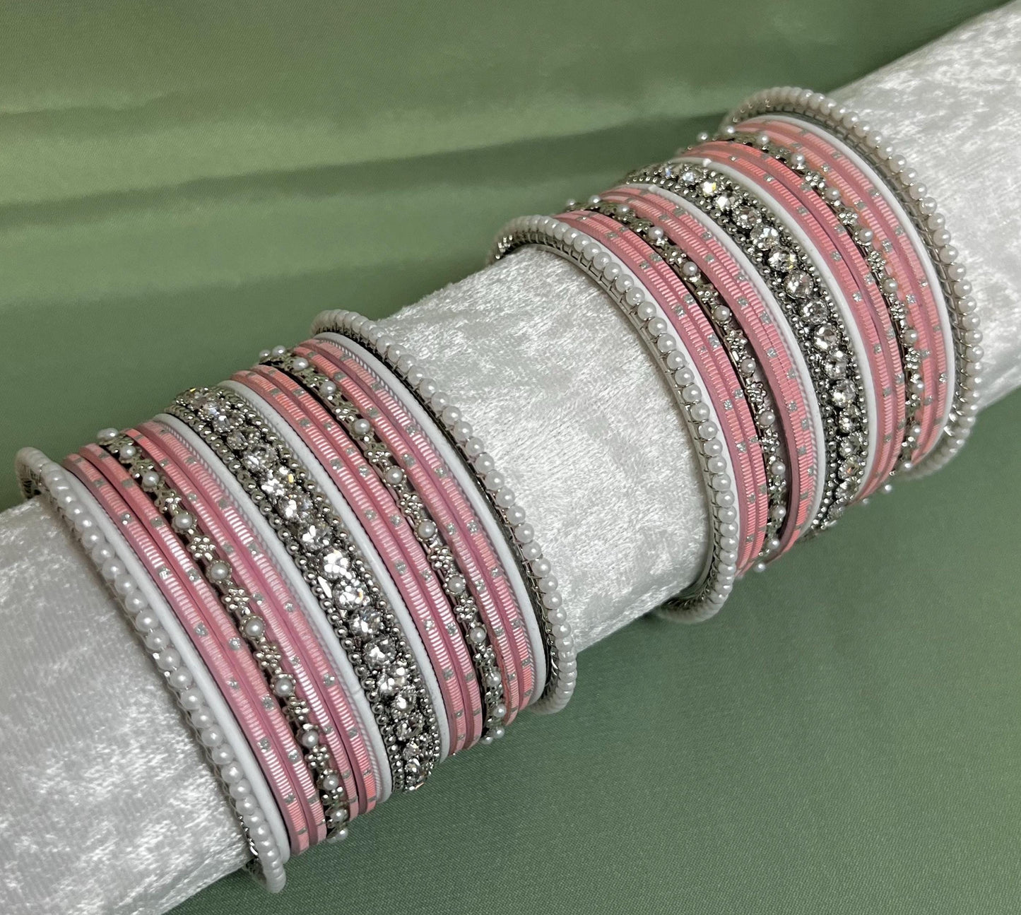 Mini Pink, White & Silver Bangle Set/Indian/Pink Bangle Set/ White Bangle Set/ Silver Bangle Set/ Pakistani/Jewellery/ Fashion Bracelet