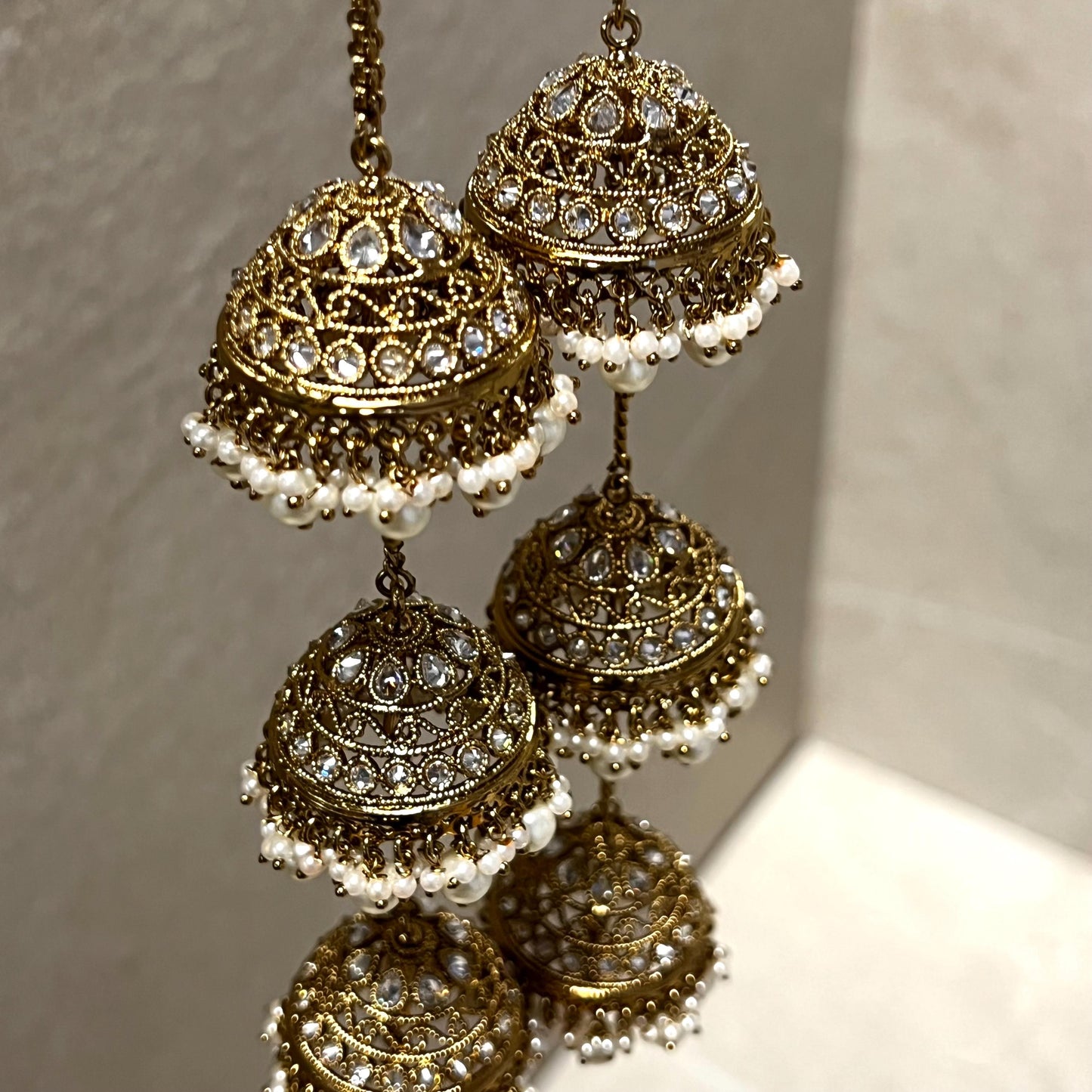 Kaleera (Pair) Antique Gold with Clear Zircon Crystals. Adjustable one size fits all