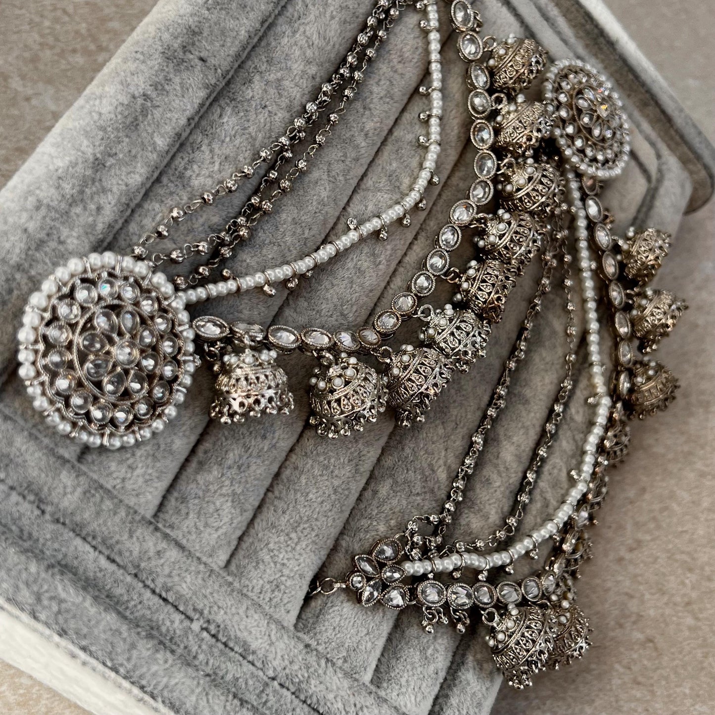 Silver Round Earrings With Ear Chains Saharay Fashion Jewellery Gift for Women High Quality Gift for Her Indian Pakistani Bollywood 90style