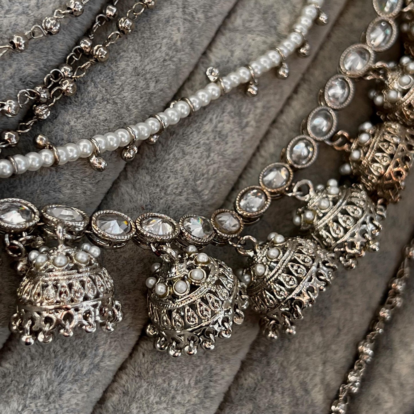 Silver Round Earrings With Ear Chains Saharay Fashion Jewellery Gift for Women High Quality Gift for Her Indian Pakistani Bollywood 90style