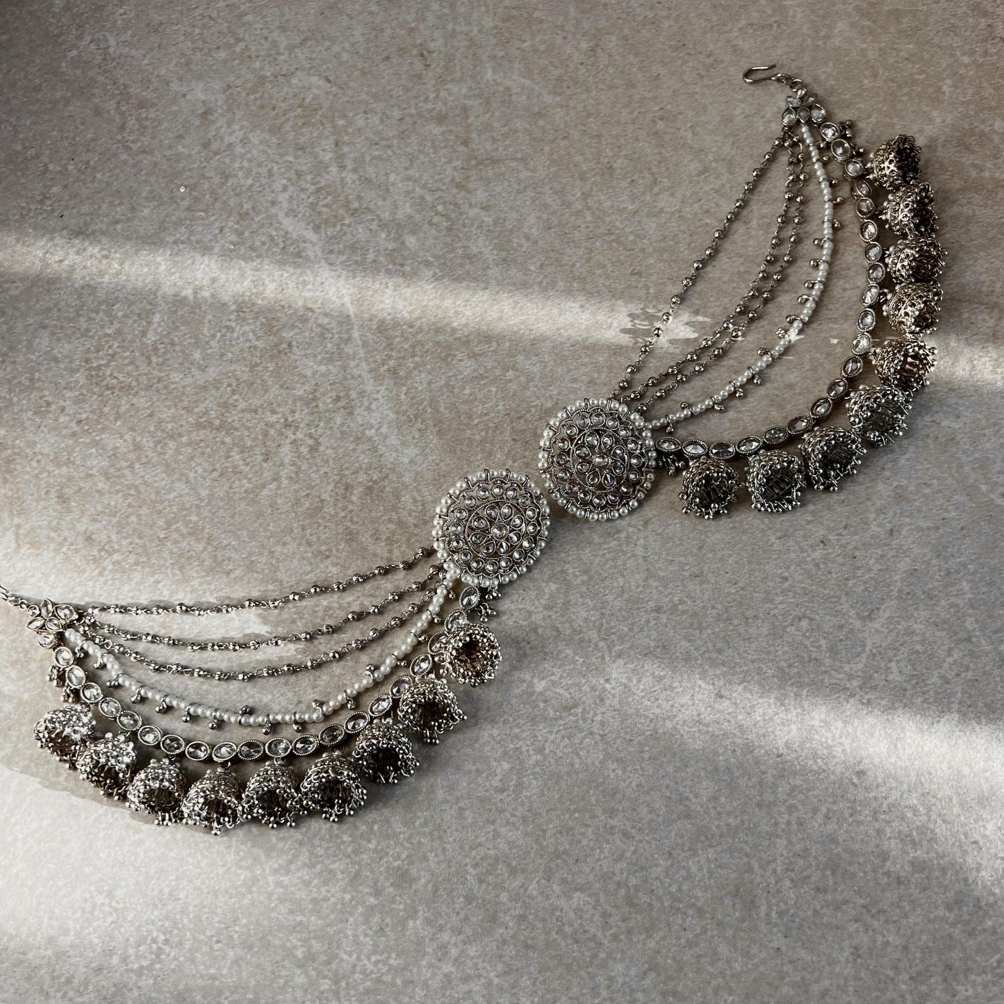 Silver Round Earrings With Ear Chains Saharay Fashion Jewellery Gift for Women High Quality Gift for Her Indian Pakistani Bollywood 90style